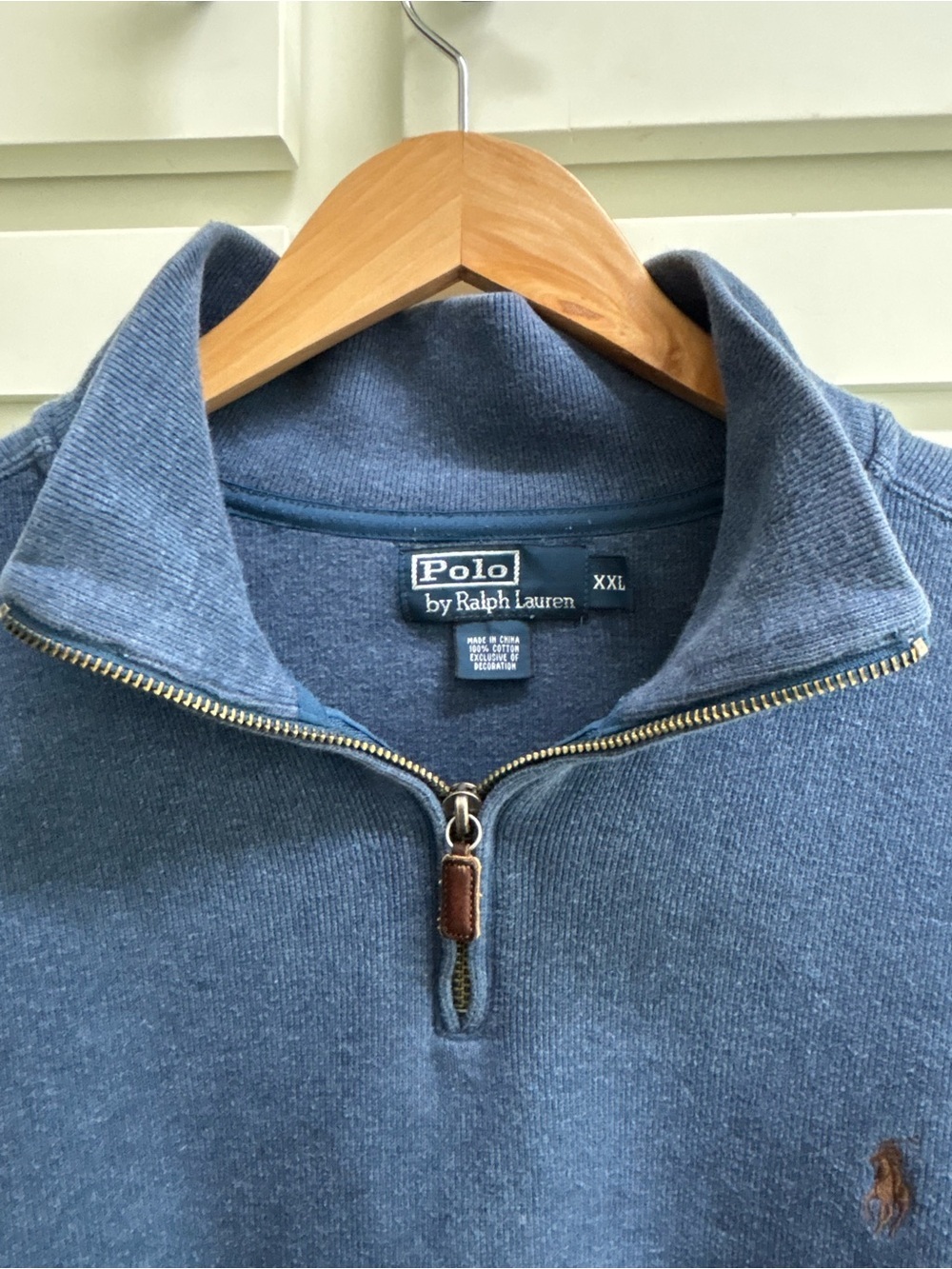 Polo Ralph Lauren Vintage Quarter Zip Sweatshirt Men’s XXL Blue Brown Pony - Picture 5 of 8